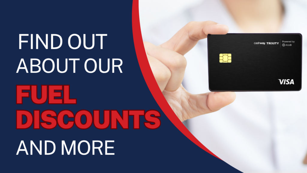Cashway PowerCard fuel card promoting fuel discounts and additional benefits for trucking companies.